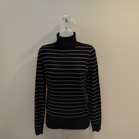 Ann Taylor Black and White Striped Lightweight Turtleneck Sweater - Picture 1 of 6